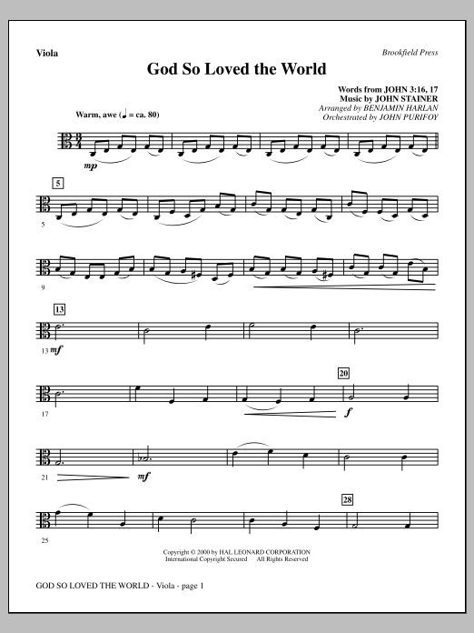 Benjamin Harlan God So Loved The World Chamber Orchestra - Viola sheet music notes and chords arranged for Choir Instrumental Pak