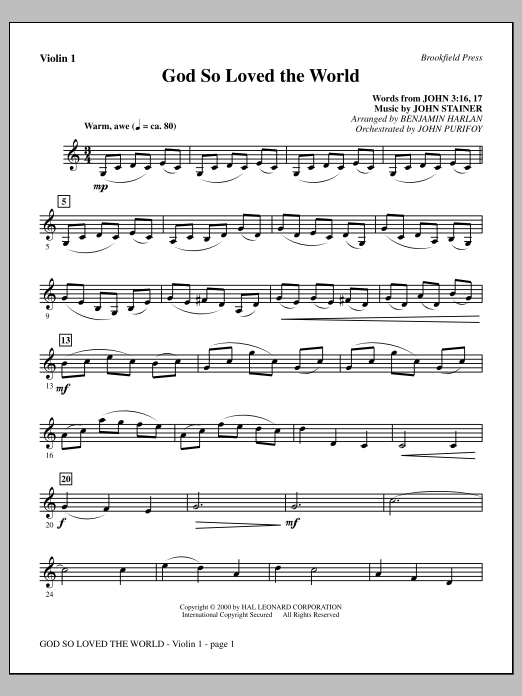 Benjamin Harlan God So Loved The World Chamber Orchestra - Violin 1 sheet music notes and chords arranged for Choir Instrumental Pak