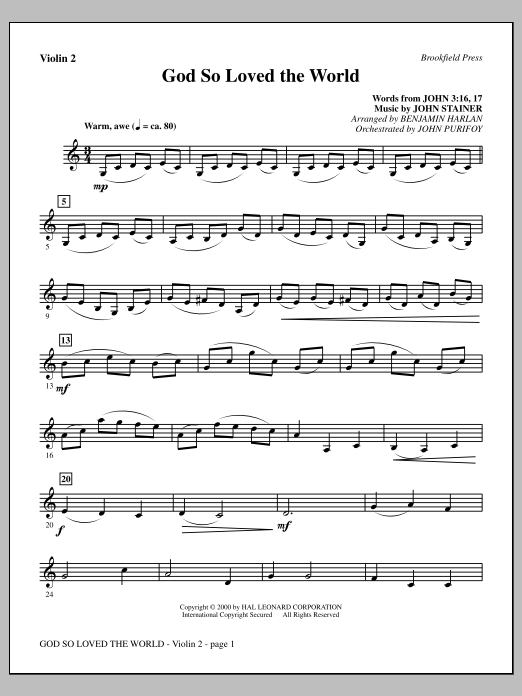 Benjamin Harlan God So Loved The World Chamber Orchestra - Violin 2 sheet music notes and chords arranged for Choir Instrumental Pak