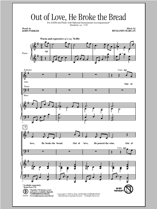 Benjamin Harlan Out Of Love, He Broke The Bread sheet music notes and chords arranged for SATB Choir