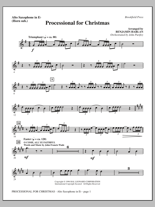 Benjamin Harlan Processional For Christmas - Alto Sax (sub. Horn) sheet music notes and chords arranged for Choir Instrumental Pak