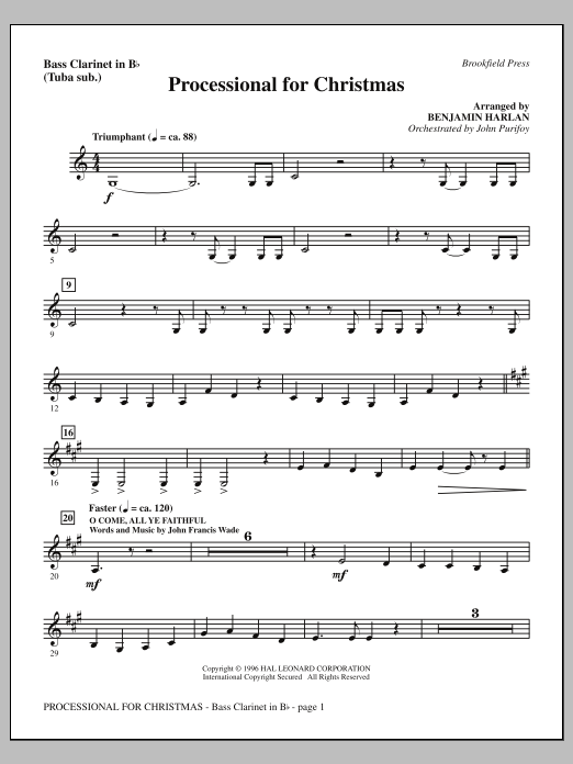 Benjamin Harlan Processional For Christmas - Bass Clarinet (sub. Tuba) sheet music notes and chords arranged for Choir Instrumental Pak
