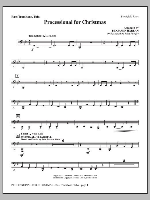 Benjamin Harlan Processional For Christmas - Bass Trombone/Tuba sheet music notes and chords arranged for Choir Instrumental Pak
