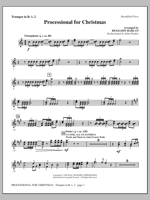 Benjamin Harlan Processional For Christmas - Bb Trumpet 1,2 sheet music notes and chords arranged for Choir Instrumental Pak