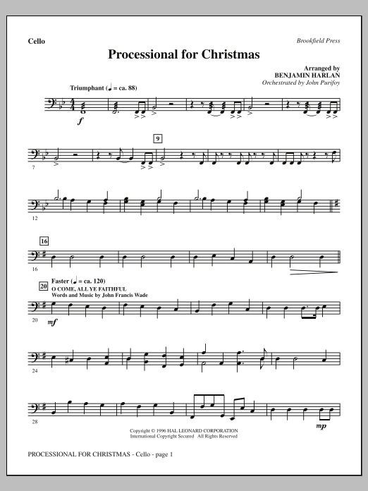 Benjamin Harlan Processional For Christmas - Cello sheet music notes and chords arranged for Choir Instrumental Pak
