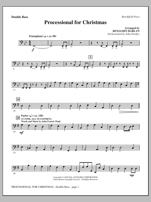 Benjamin Harlan Processional For Christmas - Double Bass sheet music notes and chords arranged for Choir Instrumental Pak