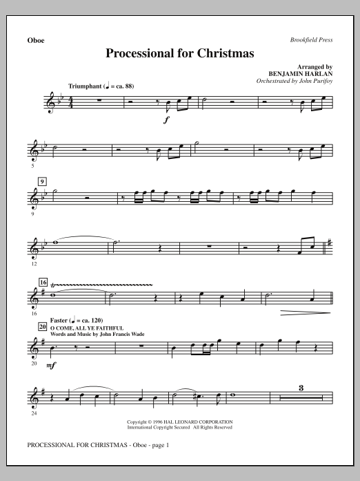 Benjamin Harlan Processional For Christmas - Oboe sheet music notes and chords arranged for Choir Instrumental Pak