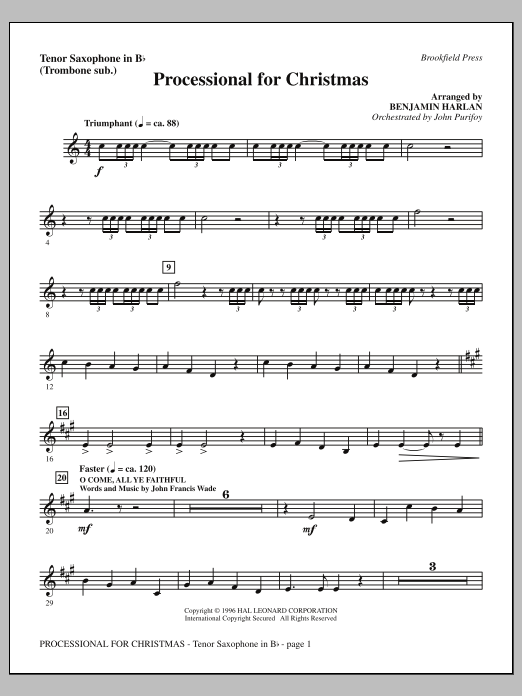 Benjamin Harlan Processional For Christmas - Tenor Sax (sub. Trombone) sheet music notes and chords arranged for Choir Instrumental Pak