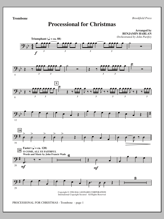 Benjamin Harlan Processional For Christmas - Trombone sheet music notes and chords arranged for Choir Instrumental Pak