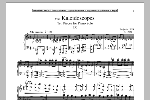 Benjamin Lees Kaleidoscopes, Ten Pieces For Piano Solo, IX. sheet music notes and chords arranged for Piano Solo