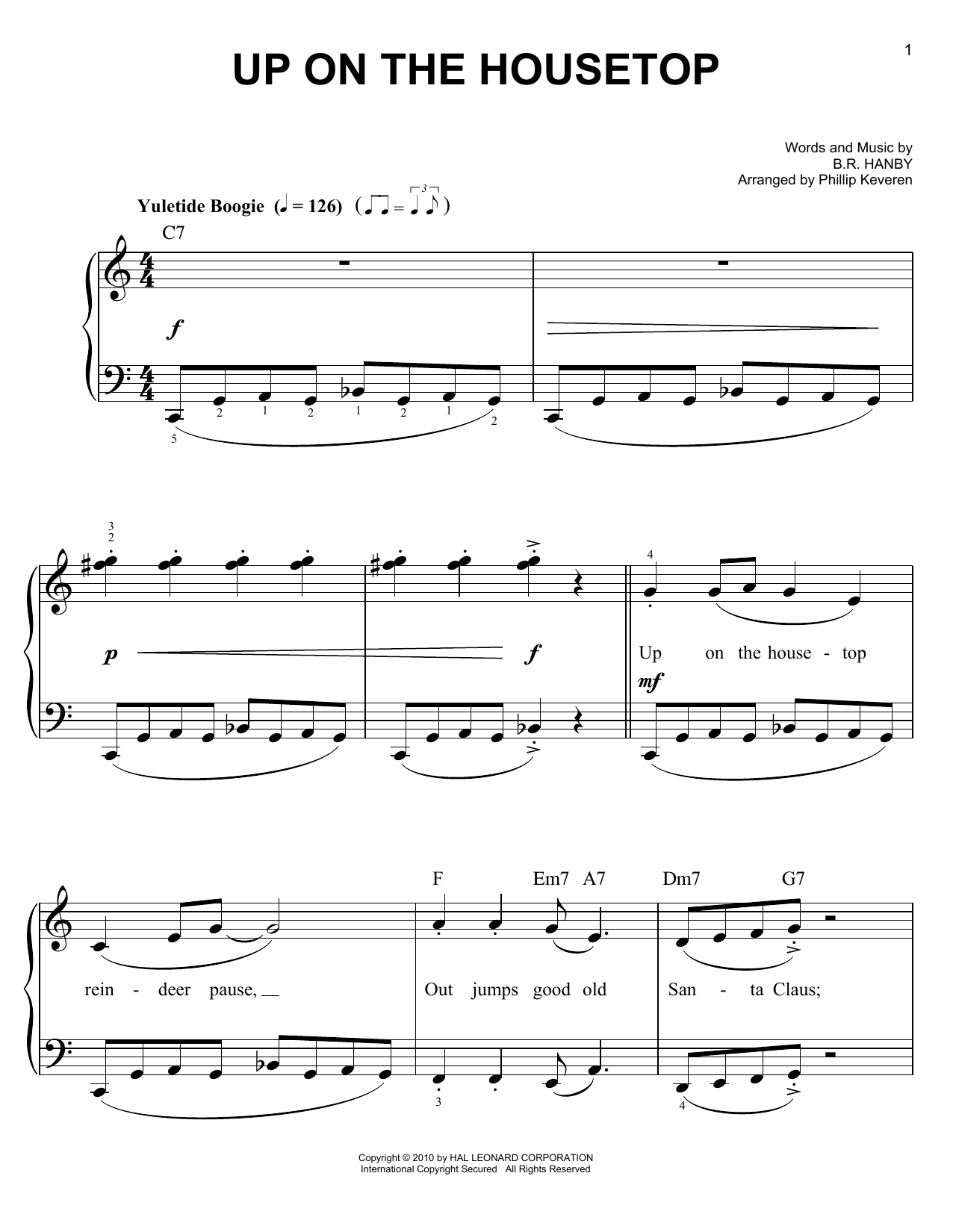 B.R. Hanby Up On The Housetop [Jazz version] (arr. Phillip Keveren) sheet music notes and chords arranged for Easy Piano