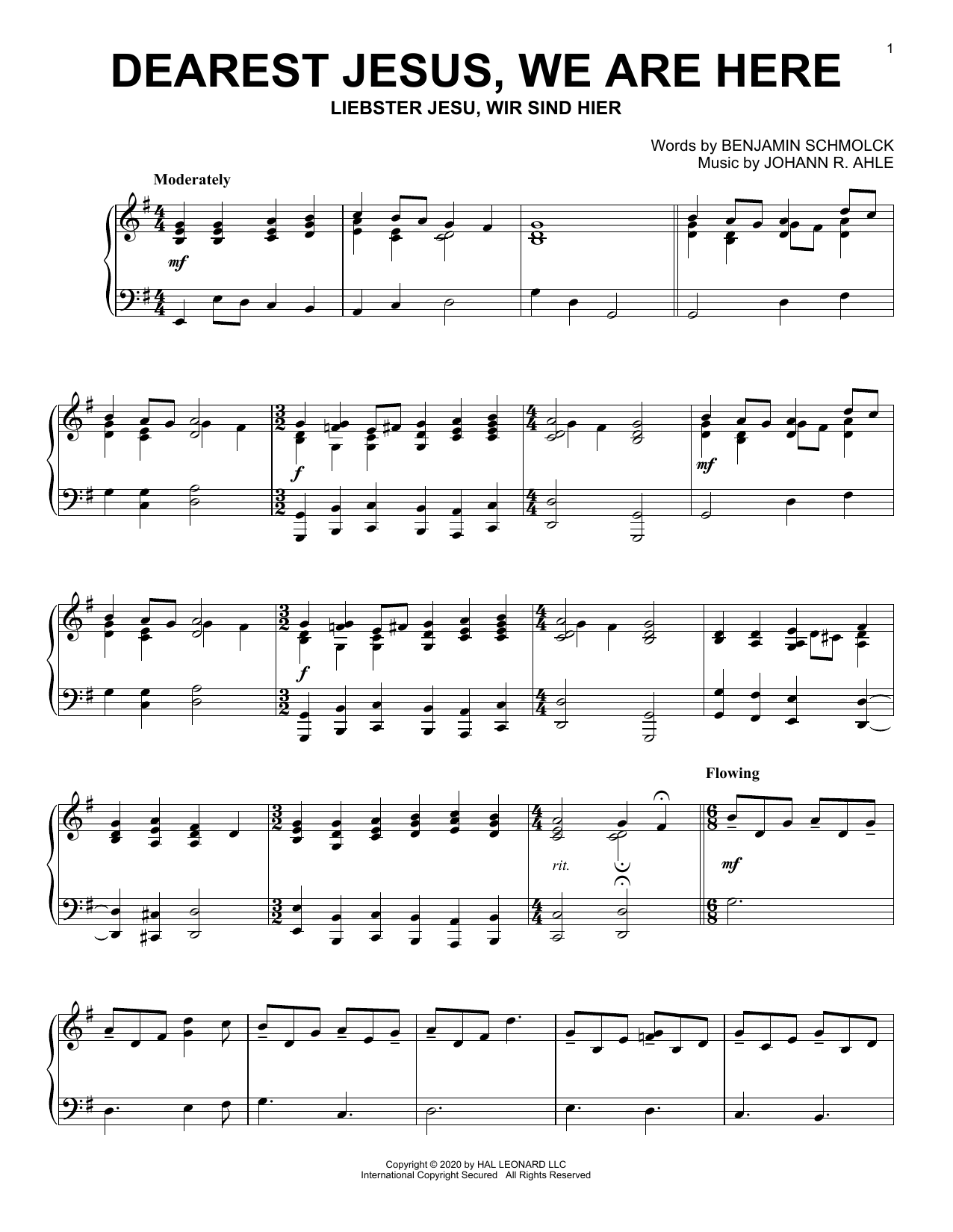Benjamin Schmolck and Johann R. Ahle Dearest Jesus, We Are Here sheet music notes and chords arranged for Piano Solo