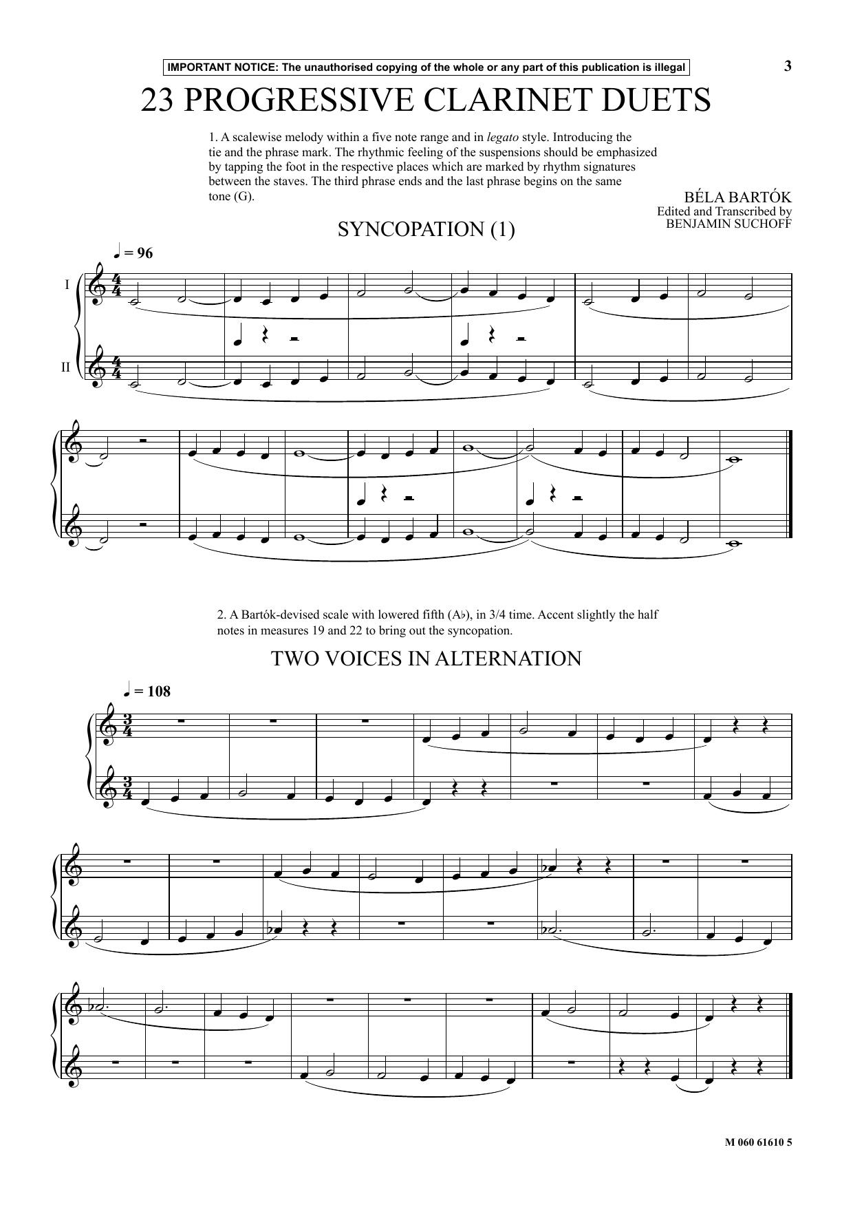 Benjamin Suchoff 23 Progressive Clarinet Duets (from Mikrokosmos) sheet music notes and chords arranged for Clarinet Duet