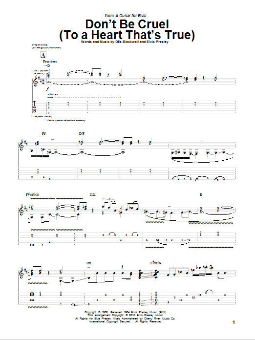 Benjamin Verdery Don't Be Cruel (To A Heart That's True) sheet music notes and chords arranged for Guitar Tab