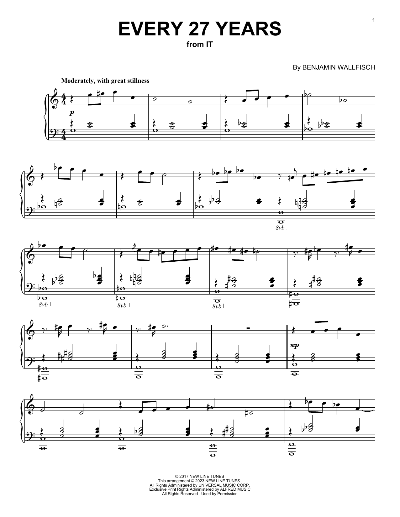 Benjamin Wallfisch Every 27 Years (from IT) sheet music notes and chords arranged for Piano Solo