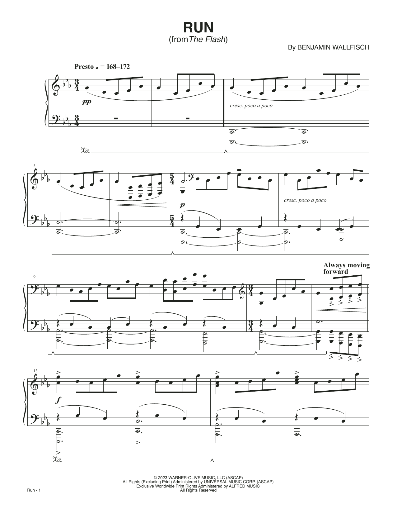 Benjamin Wallfisch Run (from The Flash) sheet music notes and chords arranged for Piano Solo