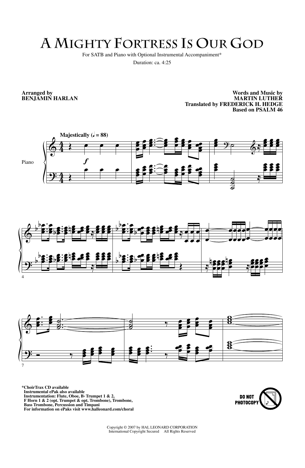 Benjamin Harlan A Mighty Fortress Is Our God sheet music notes and chords arranged for SATB Choir
