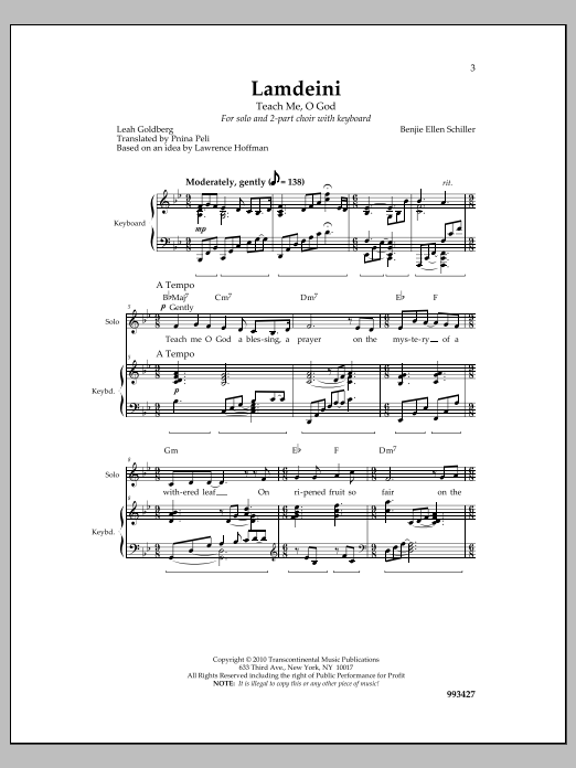 Benjie Ellen Schiller Lamdeini sheet music notes and chords arranged for 2-Part Choir