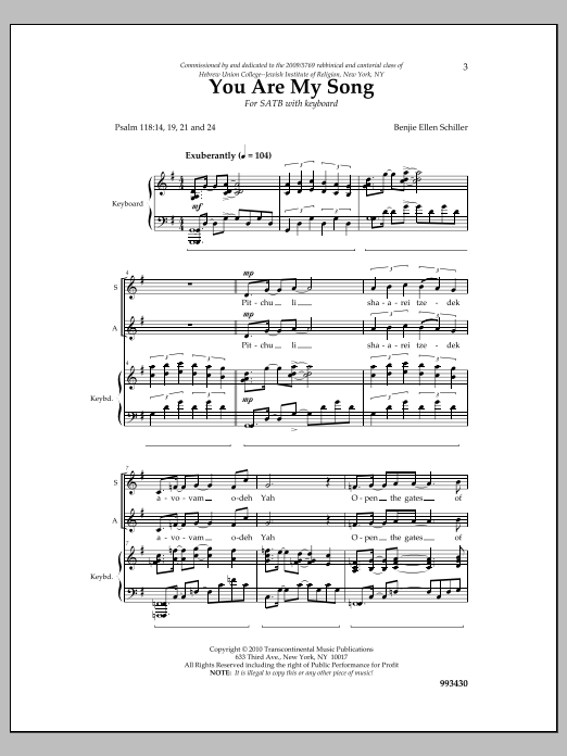 Benjie Ellen Schiller You Are My Song sheet music notes and chords arranged for SATB Choir