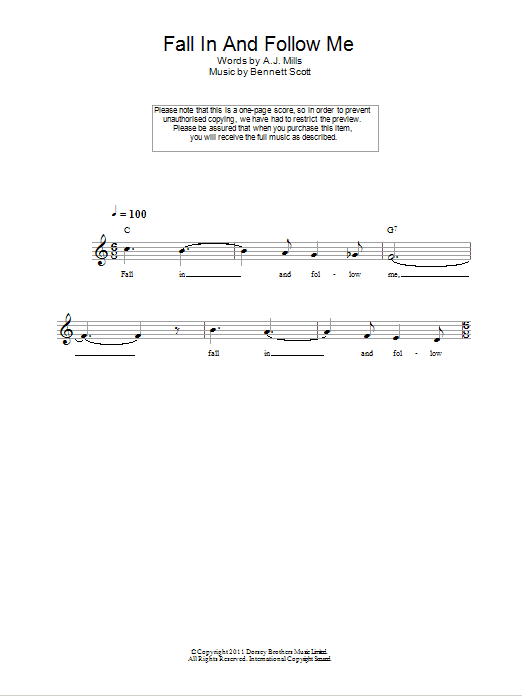 Bennett Scott Fall In And Follow Me sheet music notes and chords arranged for Lead Sheet / Fake Book