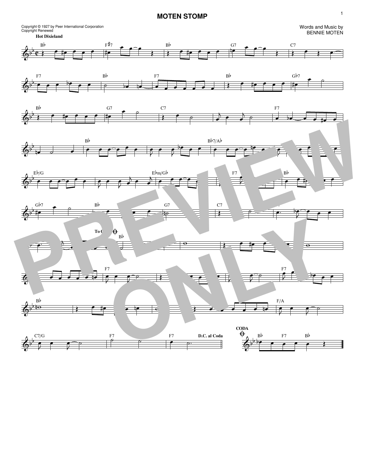 Bennie Moten Moten Stomp sheet music notes and chords arranged for Lead Sheet / Fake Book