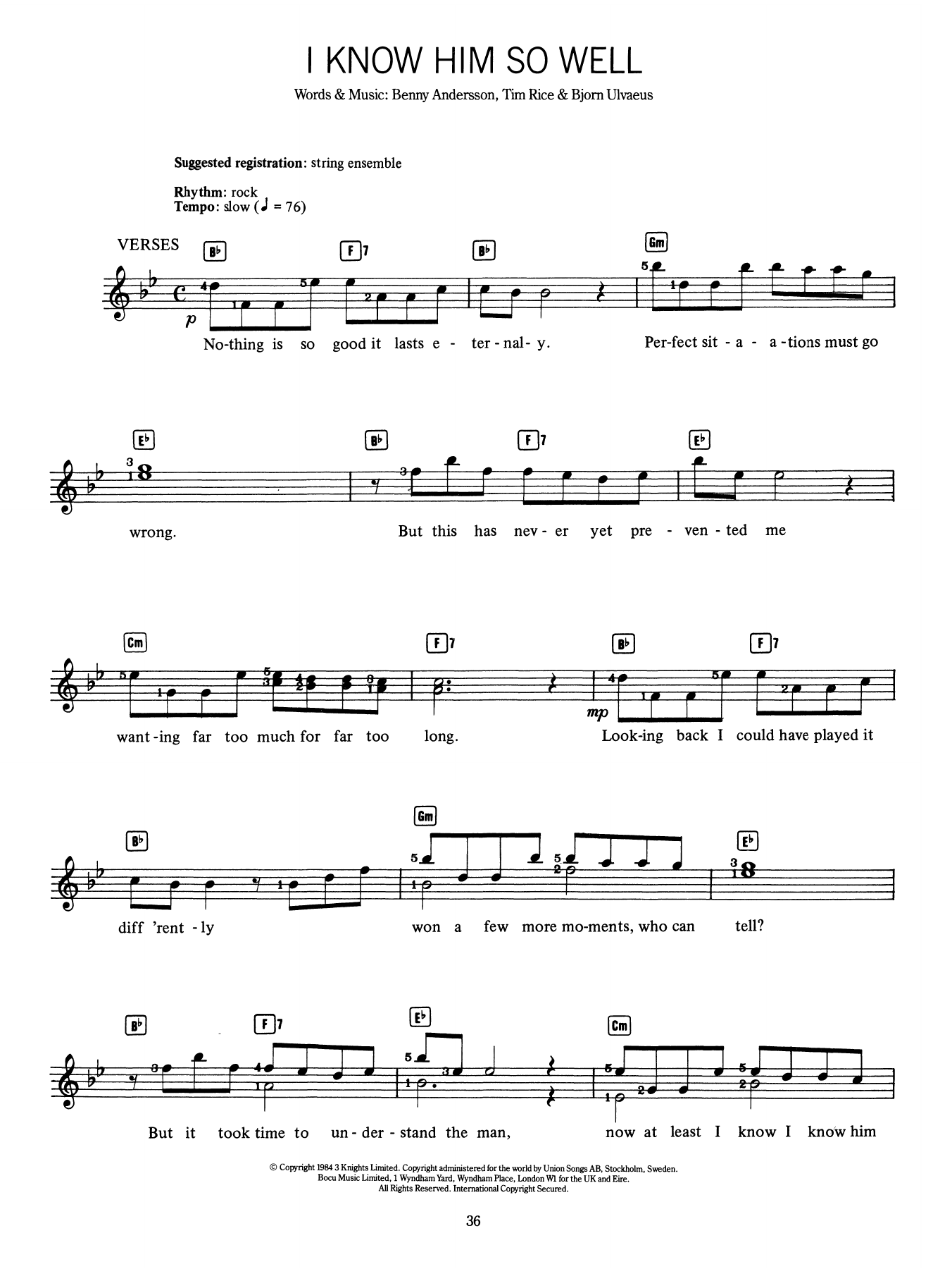Benny Andersson I Know Him So Well (from Chess) sheet music notes and chords arranged for Piano & Vocal