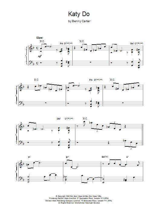 Benny Carter Katy Do sheet music notes and chords arranged for Piano Solo