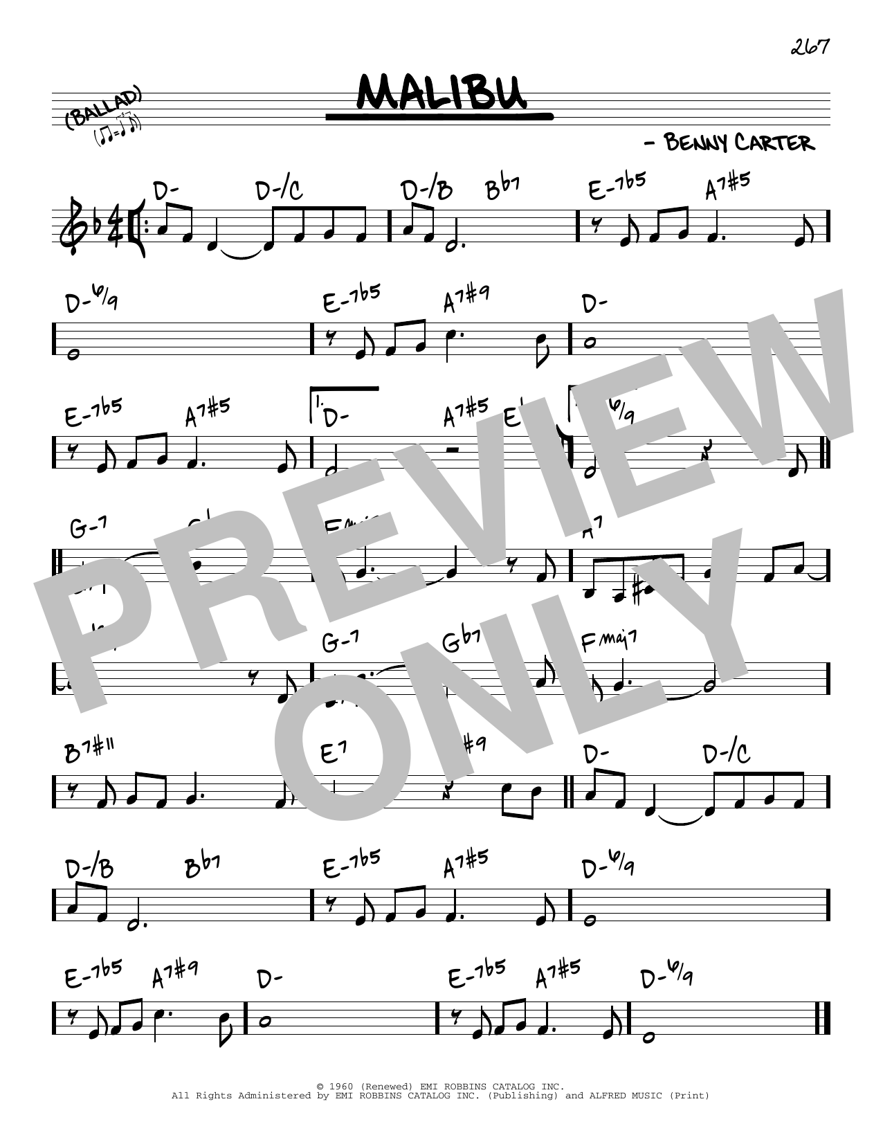 Benny Carter Malibu sheet music notes and chords arranged for Real Book – Melody & Chords