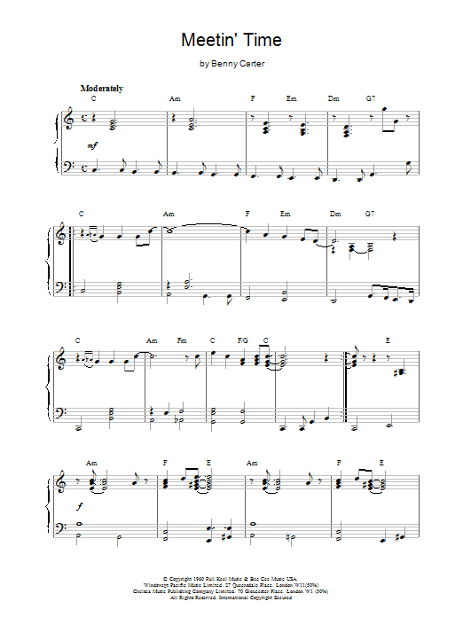 Benny Carter Meetin' Time sheet music notes and chords arranged for Piano Solo