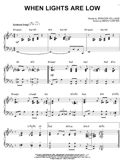 Benny Carter When Lights Are Low (arr. Brent Edstrom) sheet music notes and chords arranged for Piano Solo