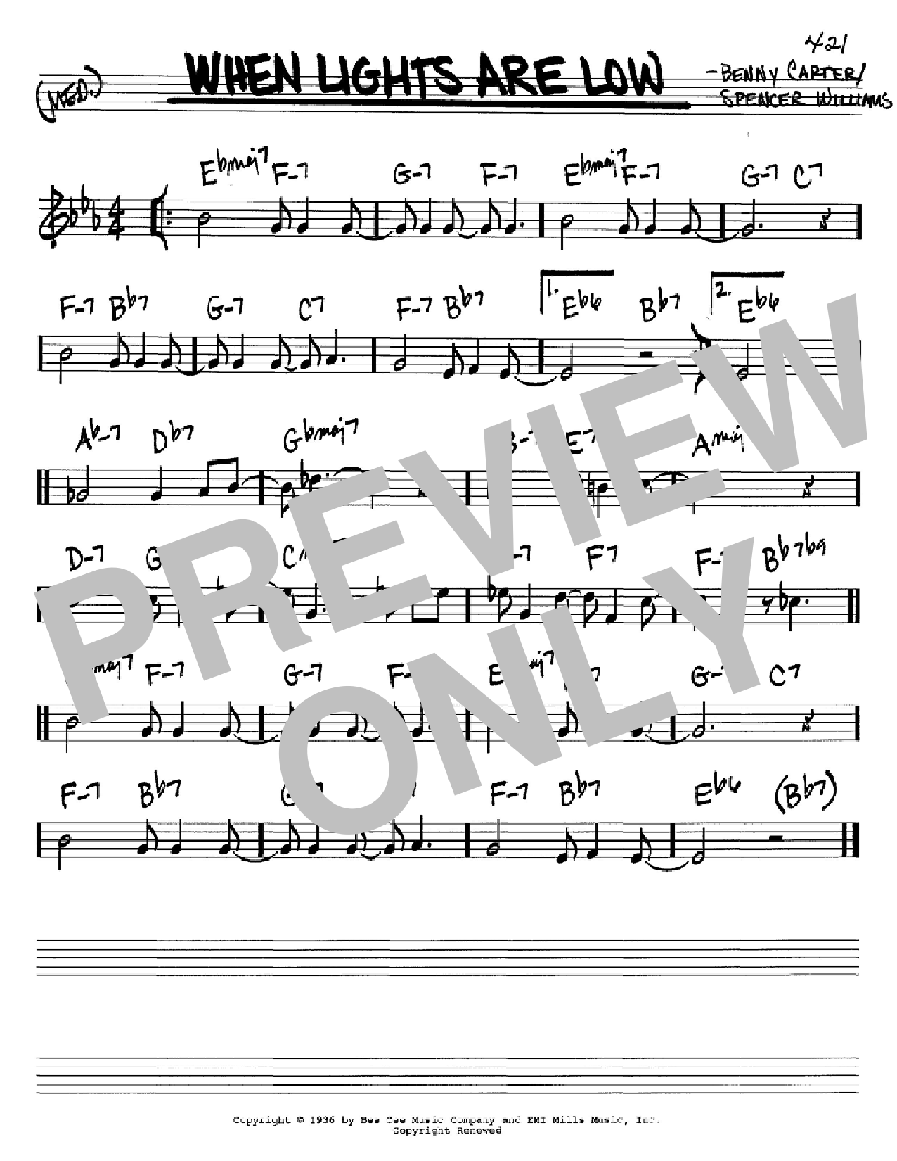 Benny Carter When Lights Are Low sheet music notes and chords arranged for Real Book – Melody & Chords – C Instruments