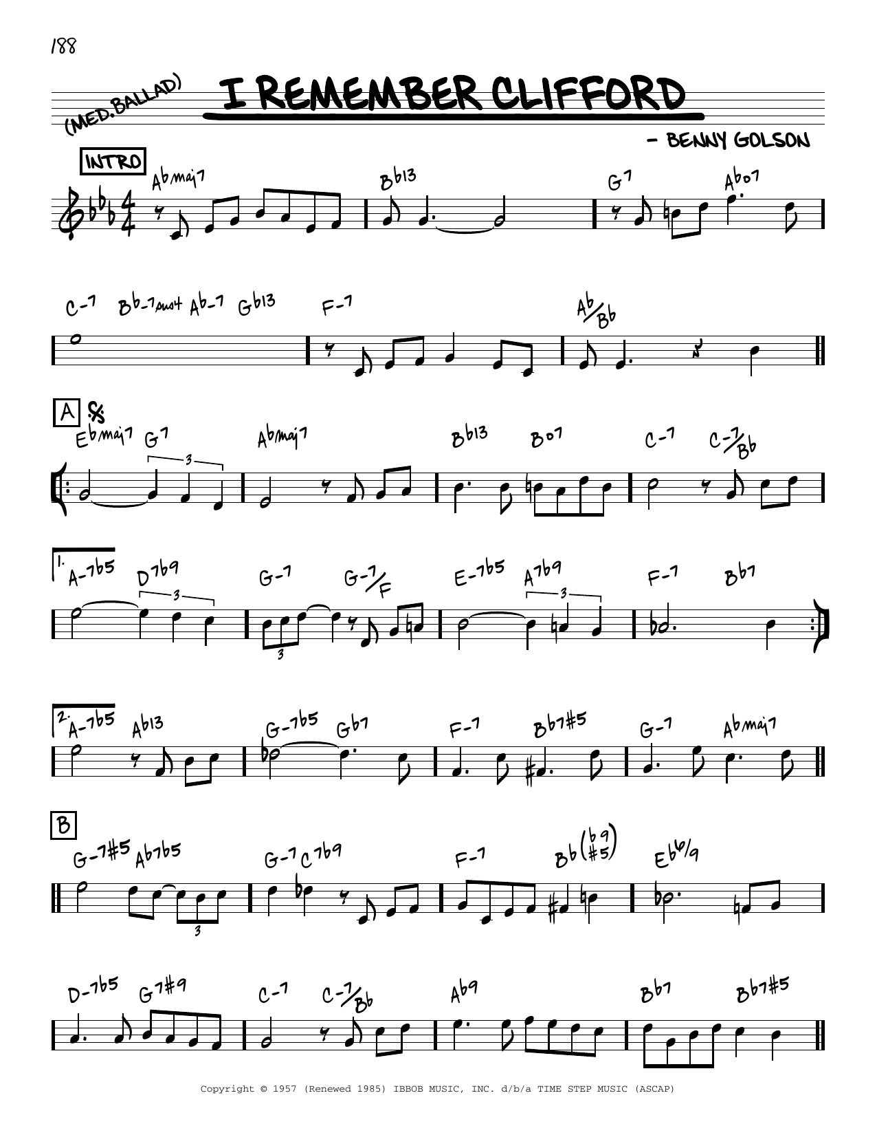 Benny Golson I Remember Clifford [Reharmonized version] (arr. Jack Grassel) sheet music notes and chords arranged for Real Book – Melody & Chords