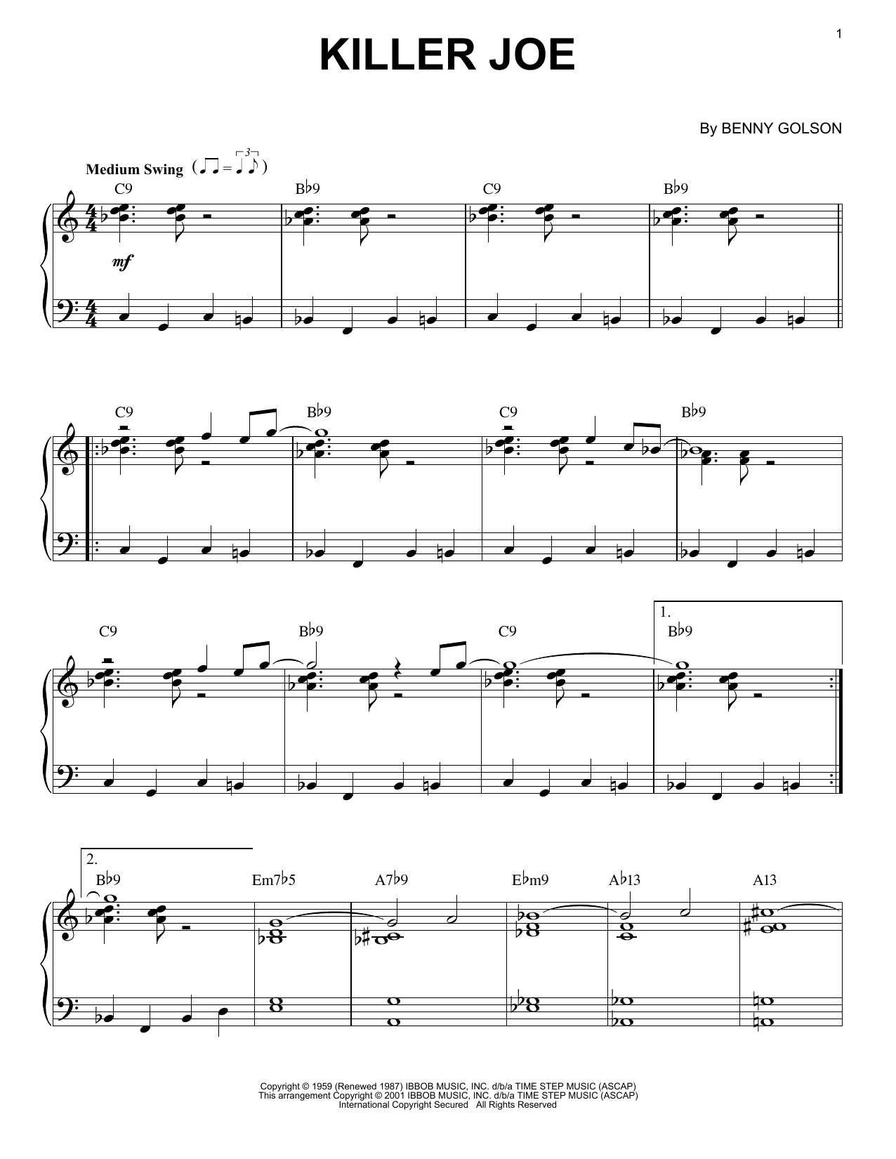 Benny Golson Killer Joe sheet music notes and chords arranged for Real Book – Melody, Lyrics & Chords