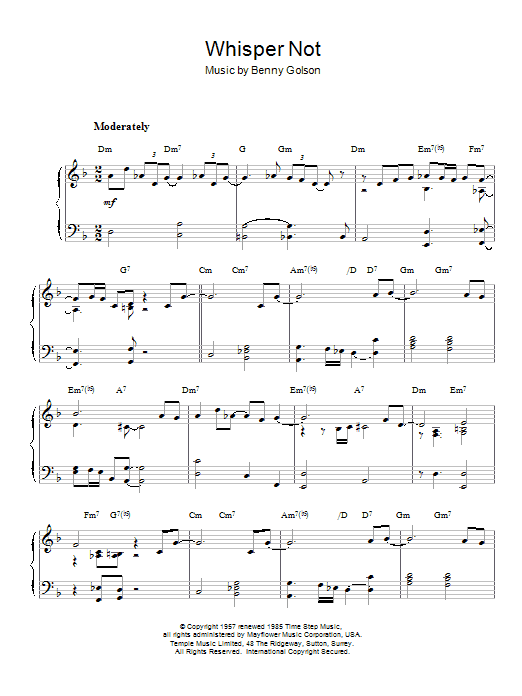 Benny Golson Whisper Not sheet music notes and chords arranged for Piano Solo