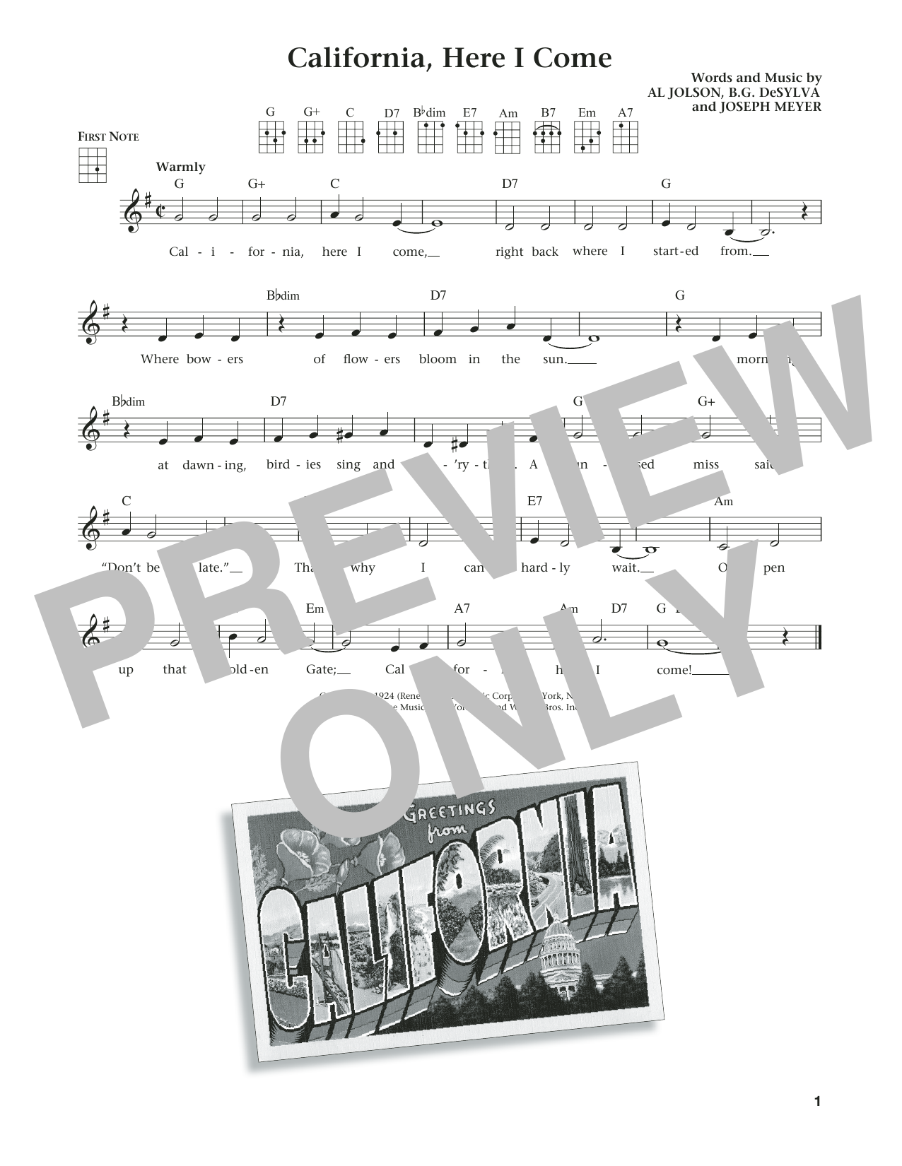 Benny Goodman & His Orchestra California, Here I Come (from The Daily Ukulele) (arr. Liz and Jim Beloff) sheet music notes and chords arranged for Ukulele