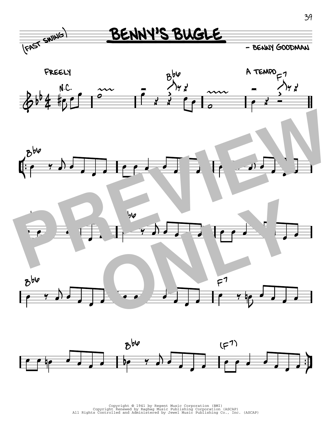 Benny Goodman Benny's Bugle sheet music notes and chords arranged for Real Book – Melody & Chords