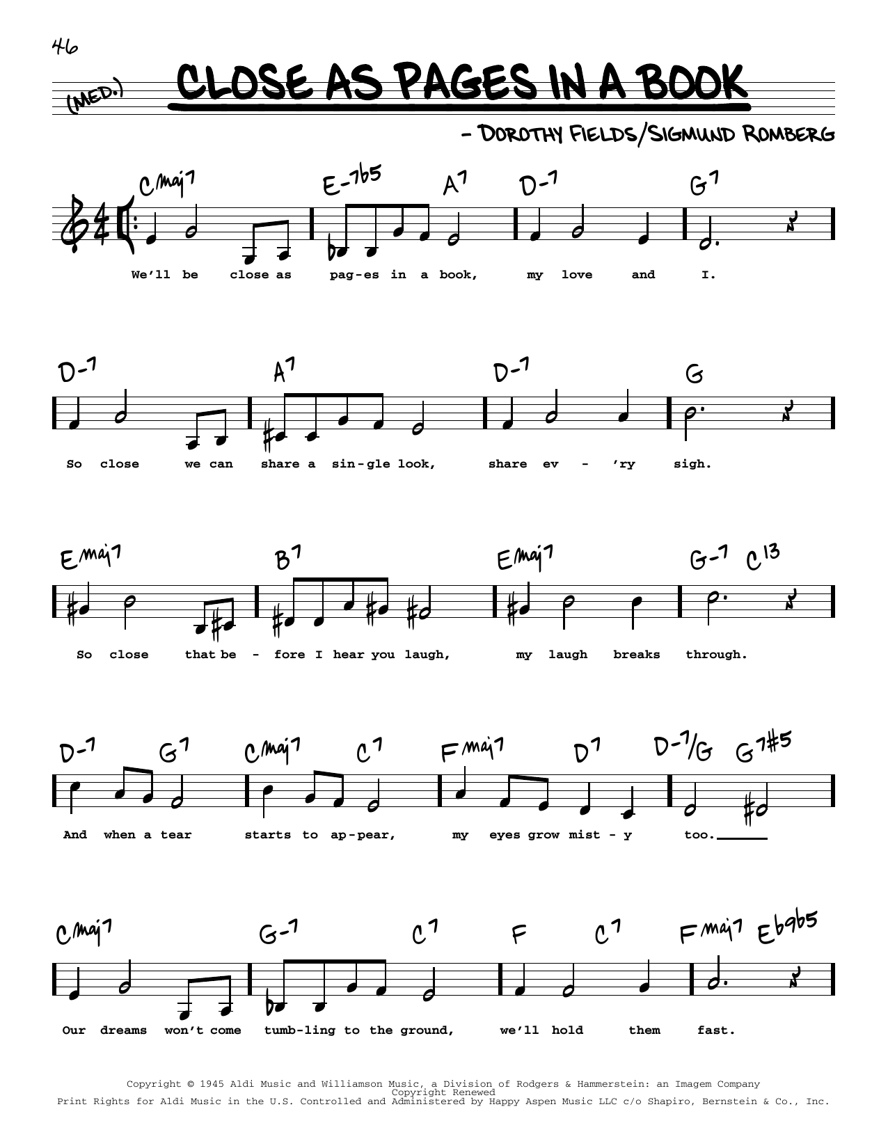 Benny Goodman Close As Pages In A Book (Low Voice) sheet music notes and chords arranged for Real Book – Melody, Lyrics & Chords