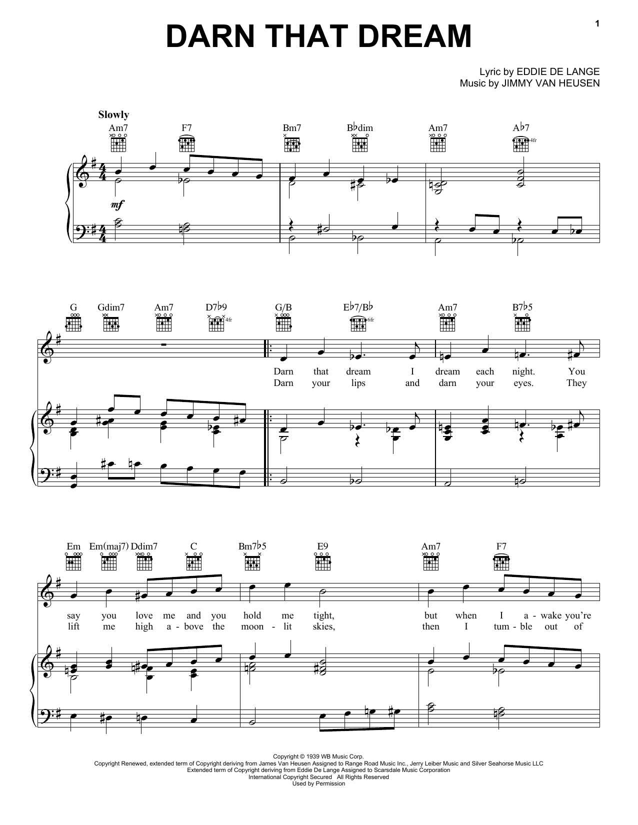 Benny Goodman Darn That Dream sheet music notes and chords arranged for Piano, Vocal & Guitar Chords (Right-Hand Melody)