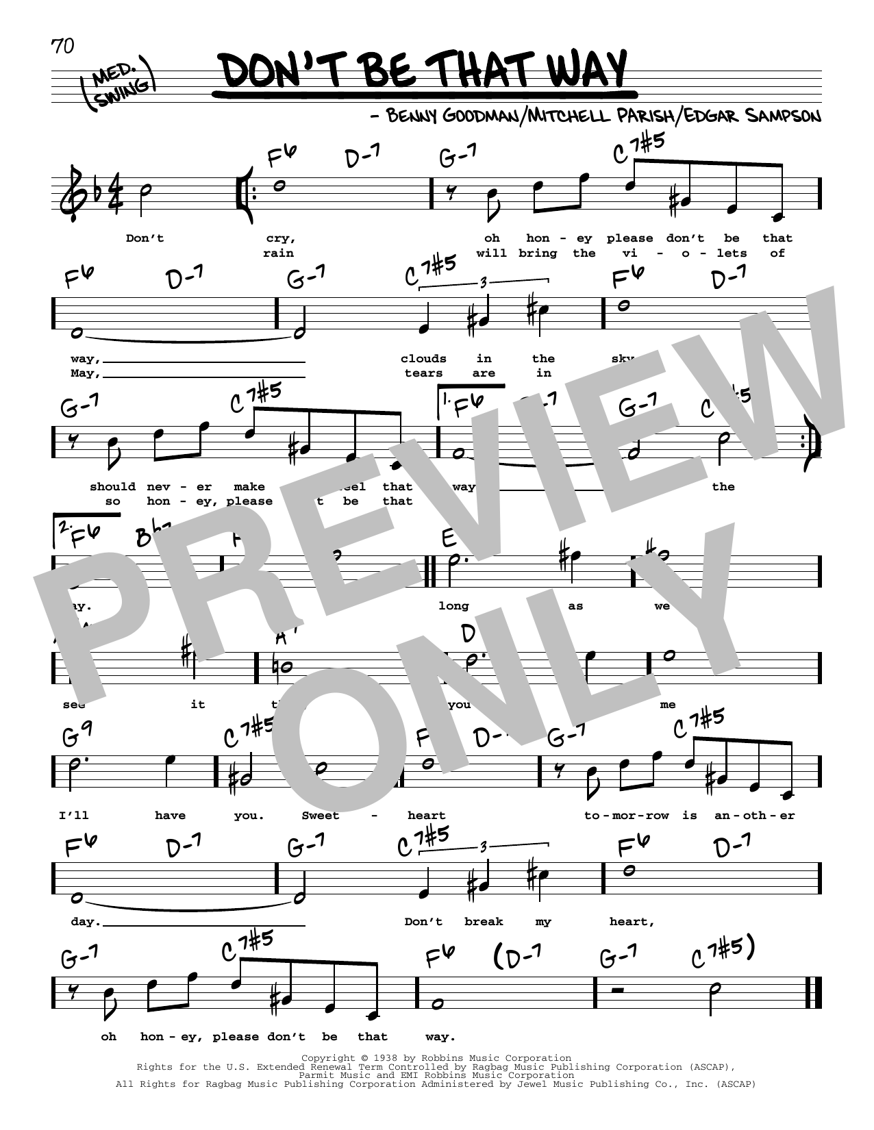 Benny Goodman Don't Be That Way (High Voice) sheet music notes and chords arranged for Real Book – Melody, Lyrics & Chords