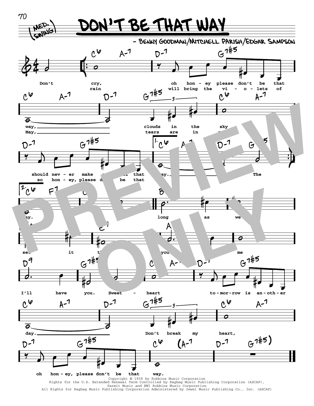 Benny Goodman Don't Be That Way (Low Voice) sheet music notes and chords arranged for Real Book – Melody, Lyrics & Chords