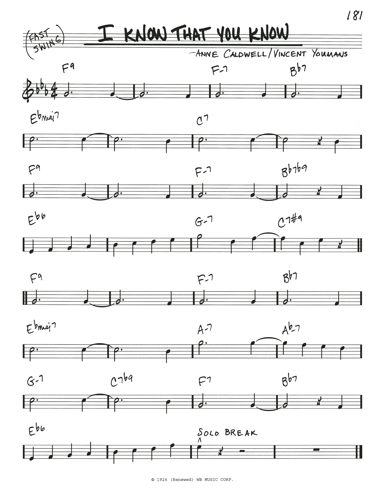 Benny Goodman I Know That You Know sheet music notes and chords arranged for Real Book – Melody & Chords
