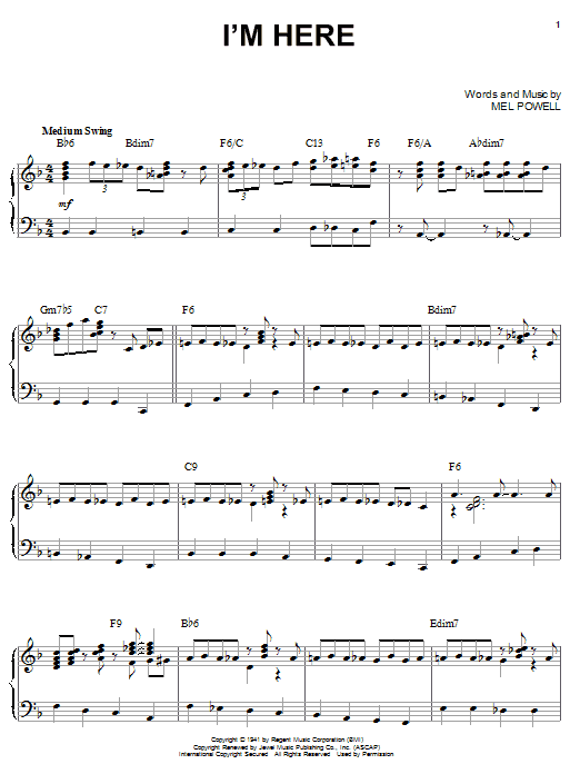 Benny Goodman I'm Here sheet music notes and chords arranged for Piano Solo