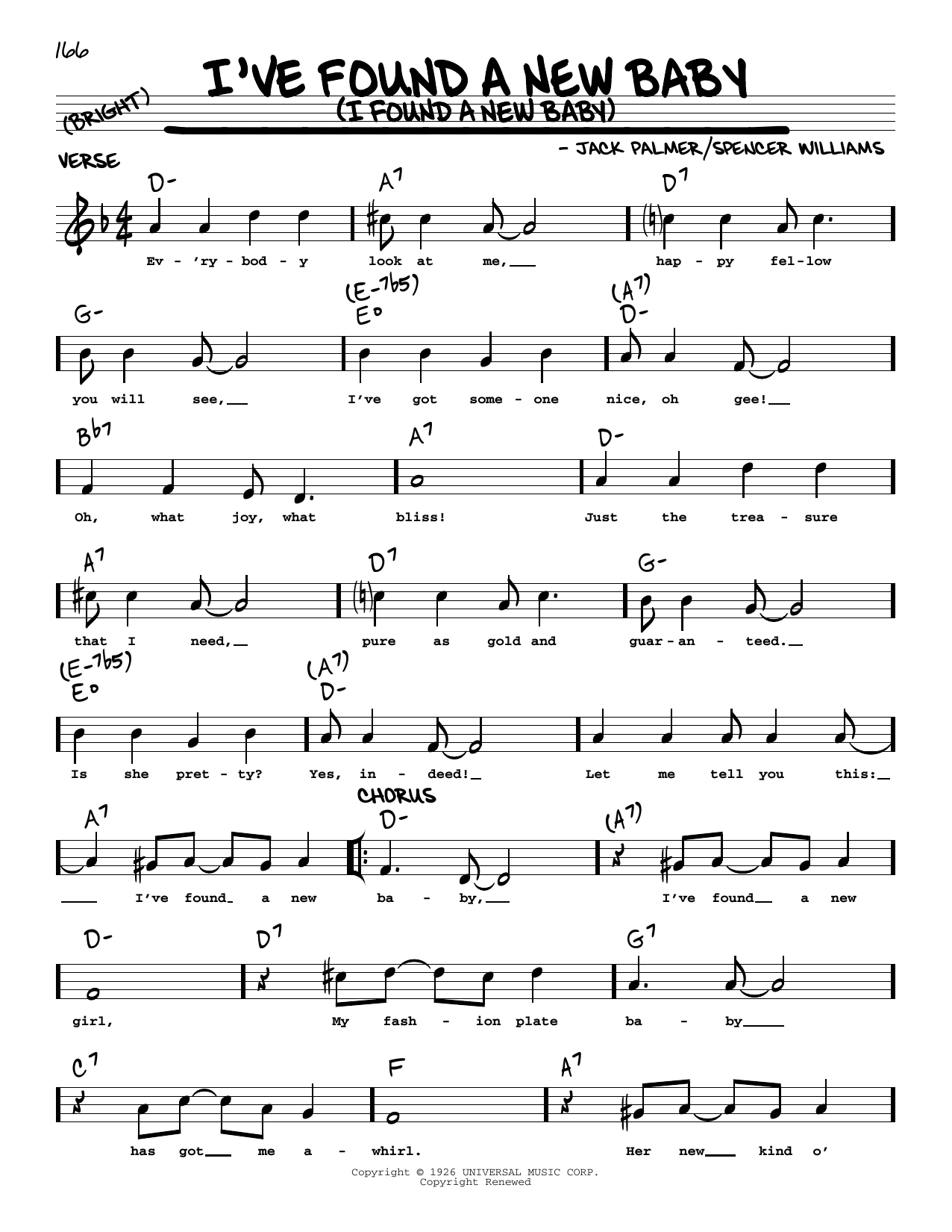 Benny Goodman I've Found A New Baby (I Found A New Baby) (arr. Robert Rawlins) sheet music notes and chords arranged for Real Book – Melody, Lyrics & Chords