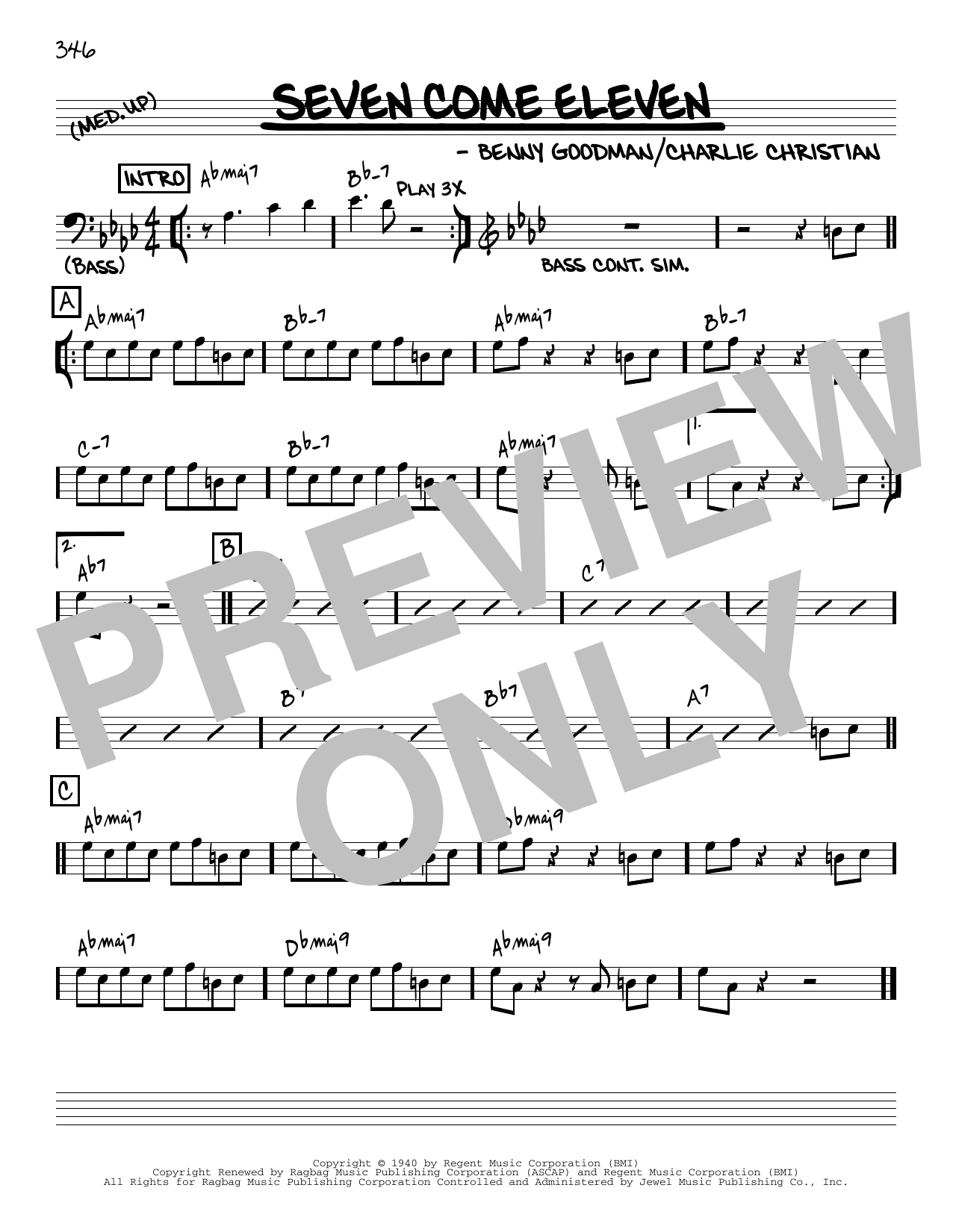 Benny Goodman Seven Come Eleven [Reharmonized version] (arr. Jack Grassel) sheet music notes and chords arranged for Real Book – Melody & Chords