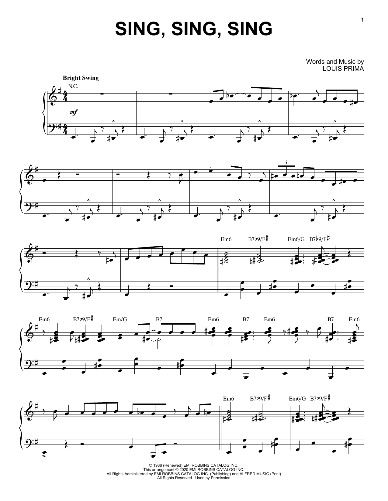 Benny Goodman Sing, Sing, Sing [Jazz version] (arr. Brent Edstrom) sheet music notes and chords arranged for Piano Solo