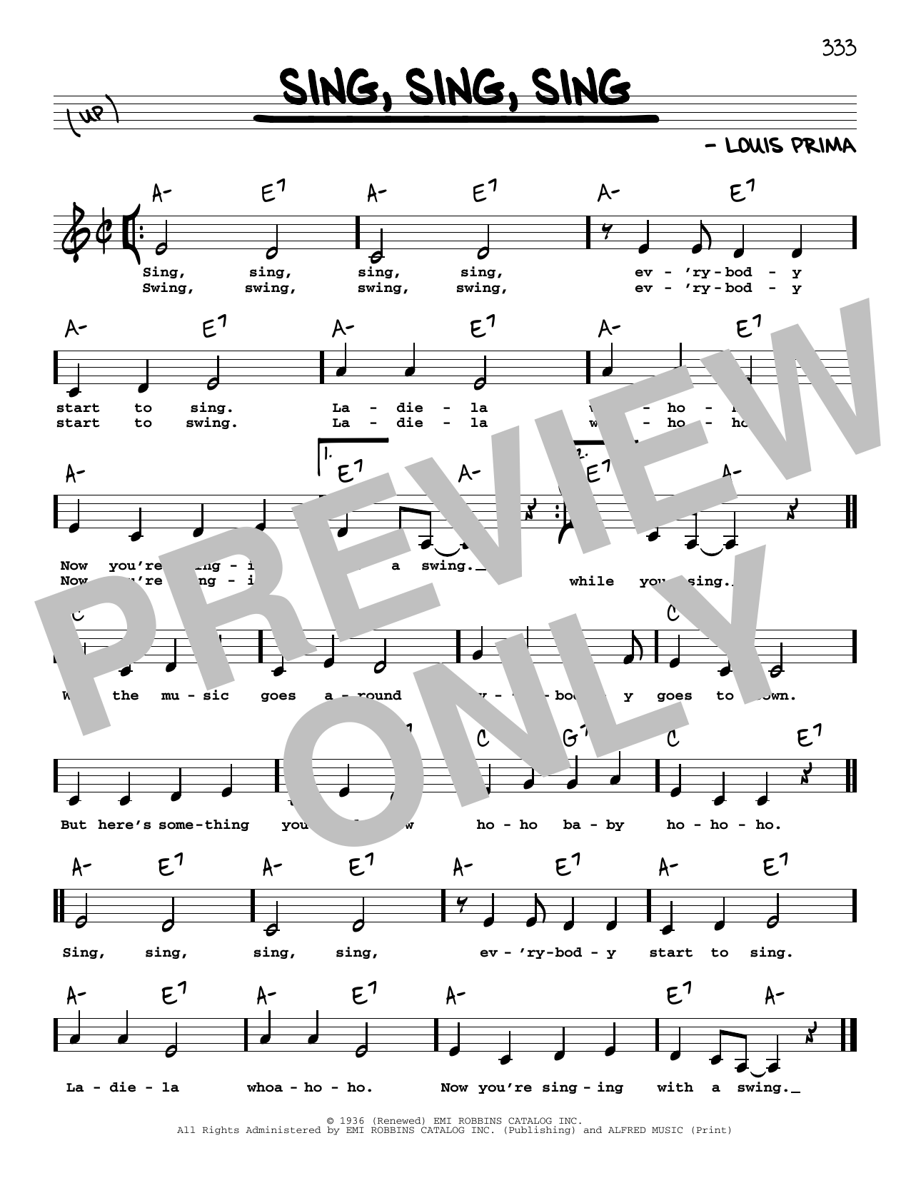 Benny Goodman Sing, Sing, Sing (Low Voice) sheet music notes and chords arranged for Real Book – Melody, Lyrics & Chords
