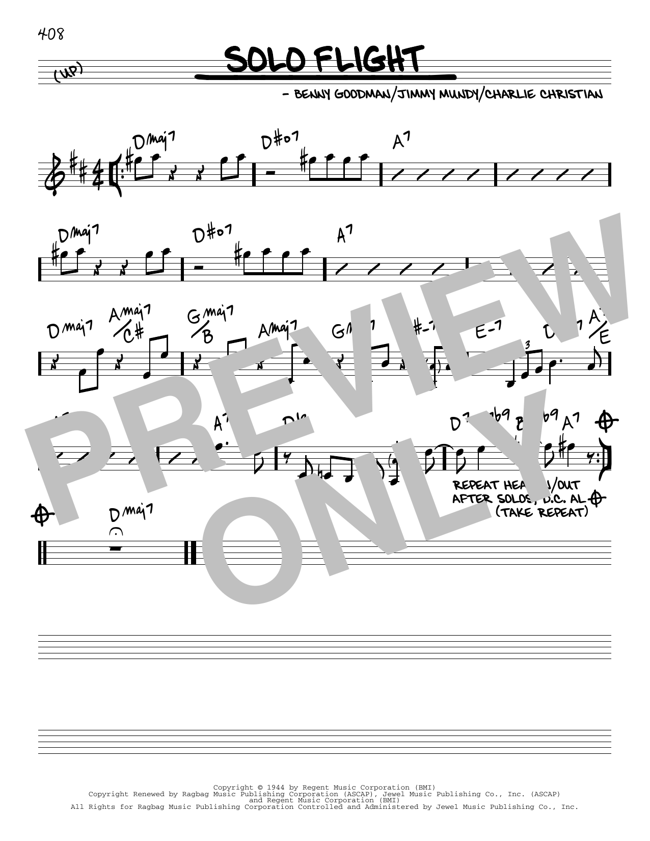 Benny Goodman Solo Flight sheet music notes and chords arranged for Real Book – Melody & Chords