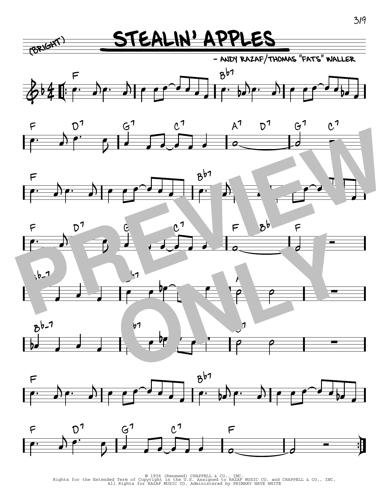 Benny Goodman Stealin' Apples (arr. Robert Rawlins) sheet music notes and chords arranged for Real Book – Melody, Lyrics & Chords
