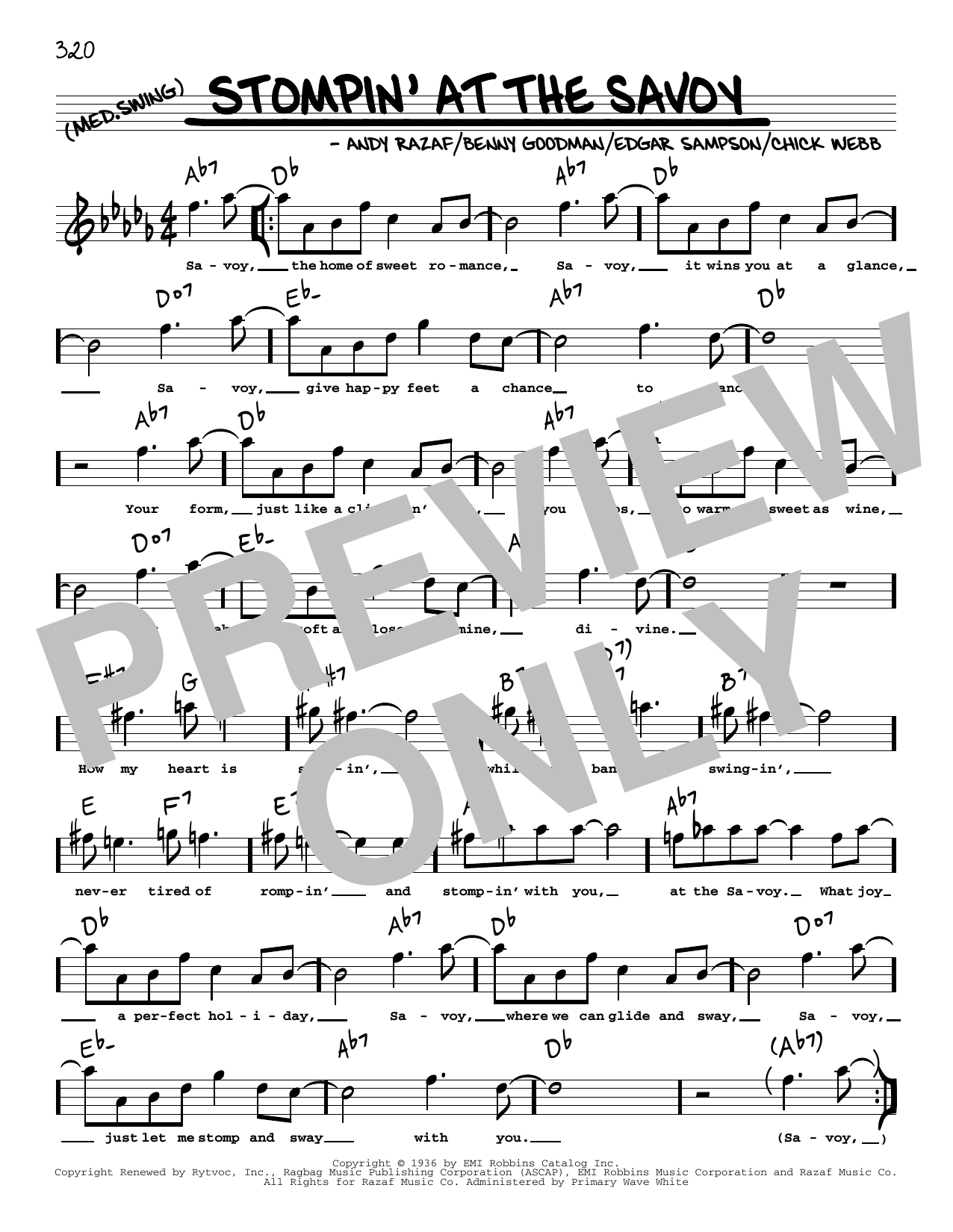 Benny Goodman Stompin' At The Savoy (arr. Robert Rawlins) sheet music notes and chords arranged for Real Book – Melody, Lyrics & Chords