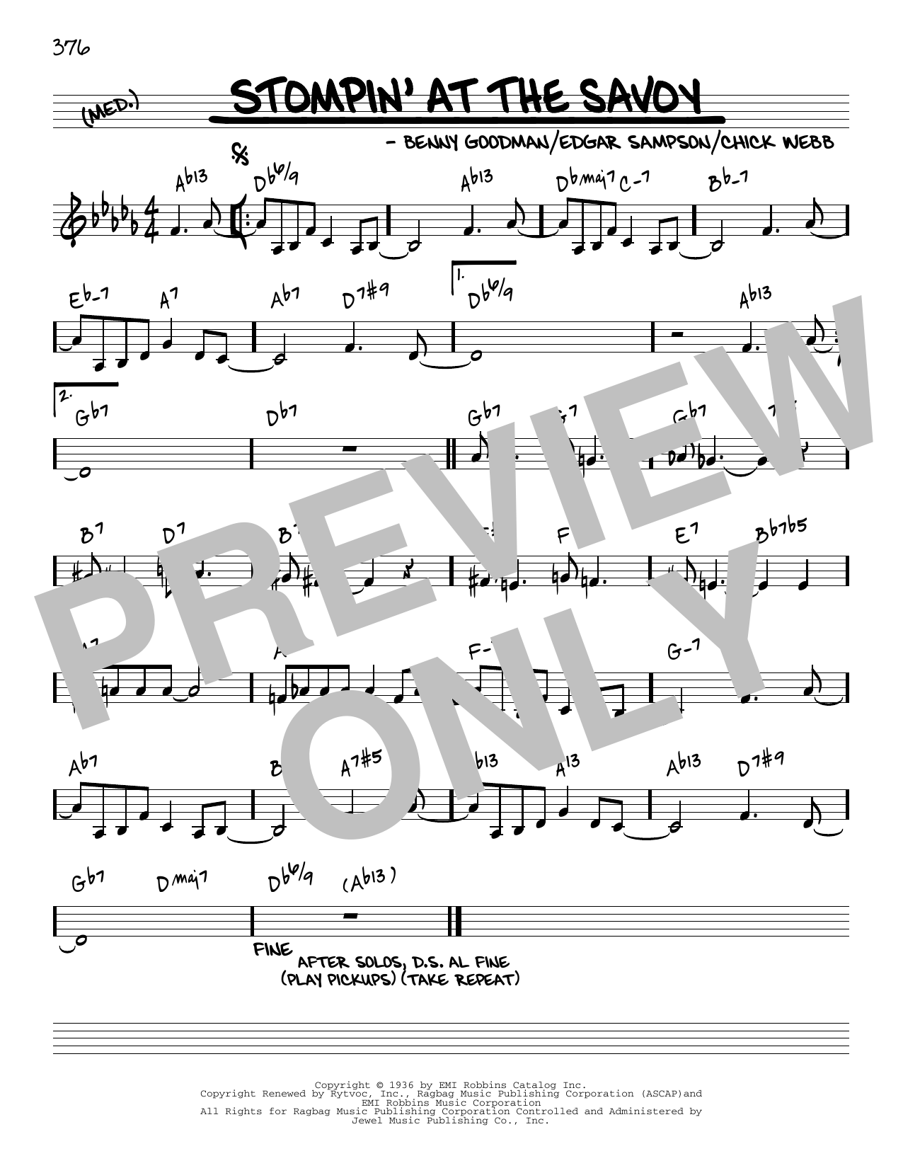 Benny Goodman Stompin' At The Savoy [Reharmonized version] (arr. Jack Grassel) sheet music notes and chords arranged for Real Book – Melody & Chords